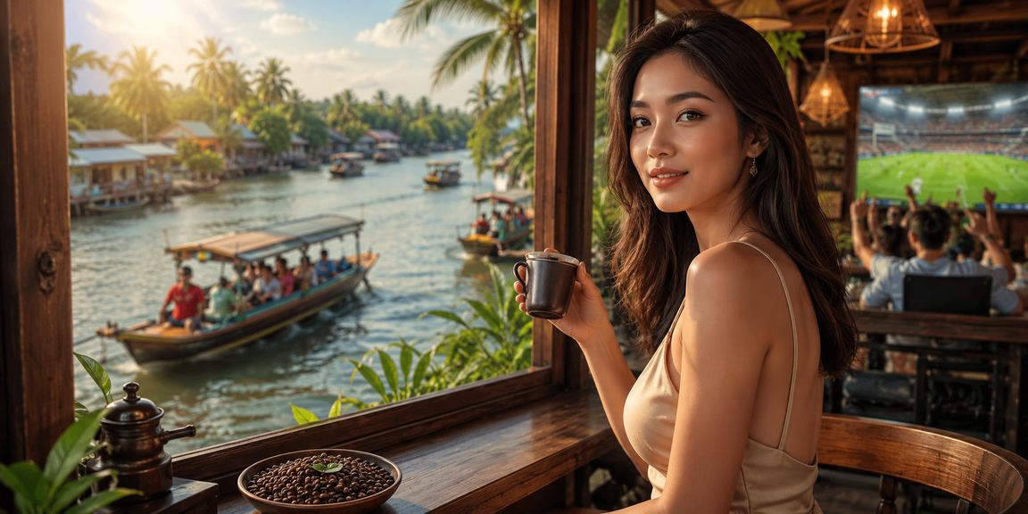 Người dùng Việt Nam đăng nhập tài khoản cá cược trực tuyến tại quán cà phê Mekong