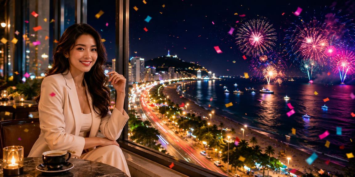 Người dùng tại Vũng Tàu thư giãn bên bờ biển và kiểm tra voucher casino trên điện thoại